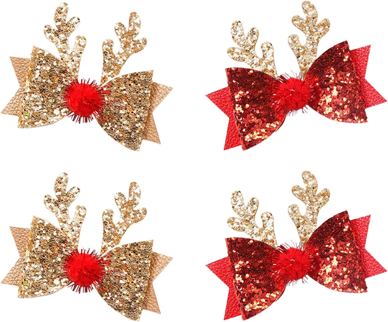 4 Pcs Christmas Hair Clips, Reindeer Antlers, Sequin Pins