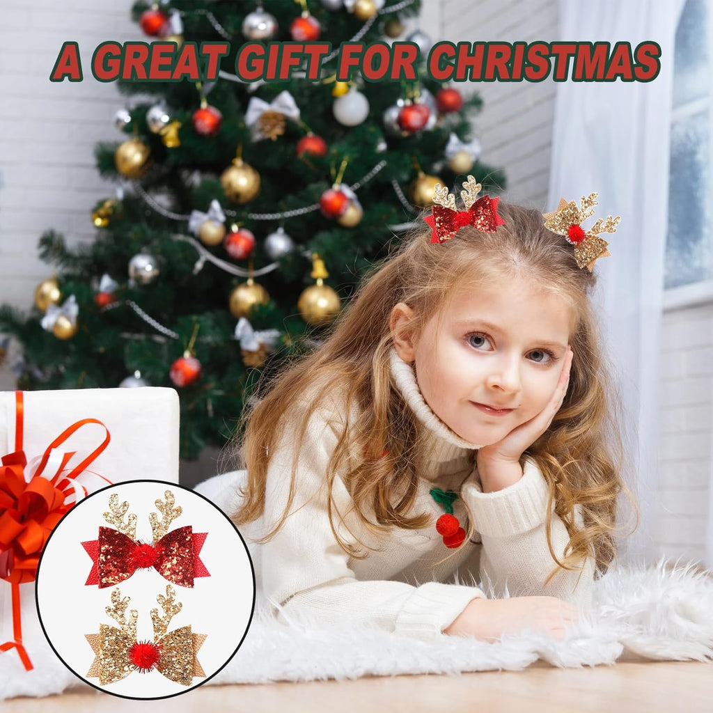 4 Pcs Christmas Hair Clips, Reindeer Antlers, Sequin Pins
